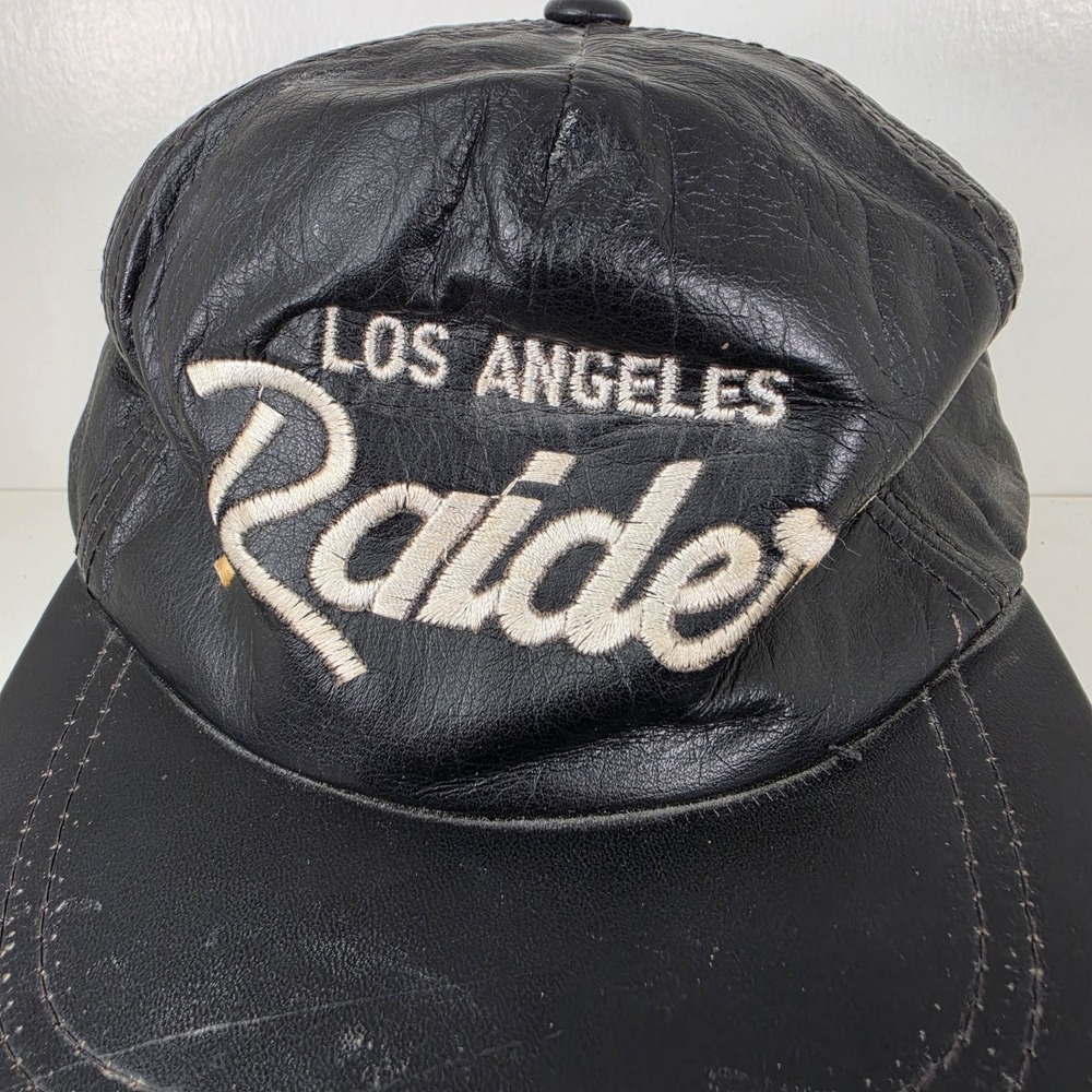 Vintage 90s Los Angeles Raiders Hat Genuine Leather Snapback Cap NFL LA Black - Picture 6 of 8